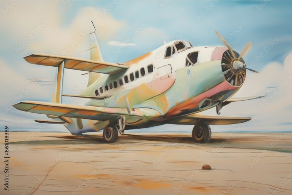 A painting of an abandoned aircraft using pastel tone color 2. A painting of an abandoned aircraft using pastel tone color 2.