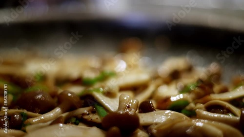 Delicious Mushrooms Cooked And Steaming In A Hot Skillet. photo