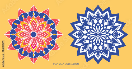 Mandala Vintage decorative elements. 2 sets of mandala  color. Oriental pattern, vector illustration. Islam, Arabic, Indian, Moroccan, Spain, Turkish, Pakistan, Chinese, and mystic