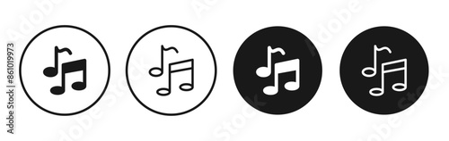 music vector icon set black filled and outlined style.