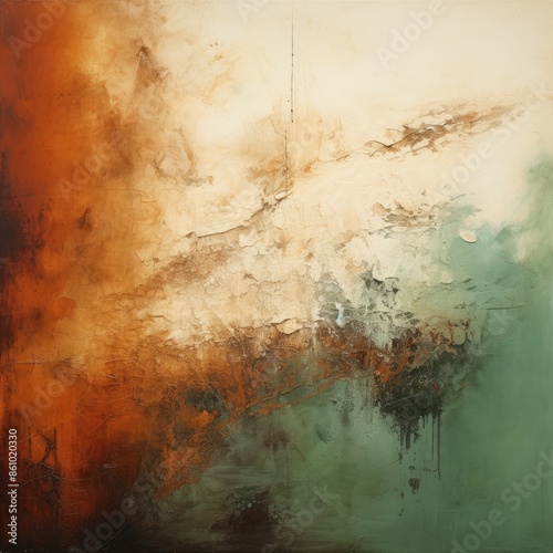 Abstract painting with earthy tones and dynamic brushstrokes