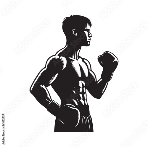 A boxer stand with pose silhouette illustration