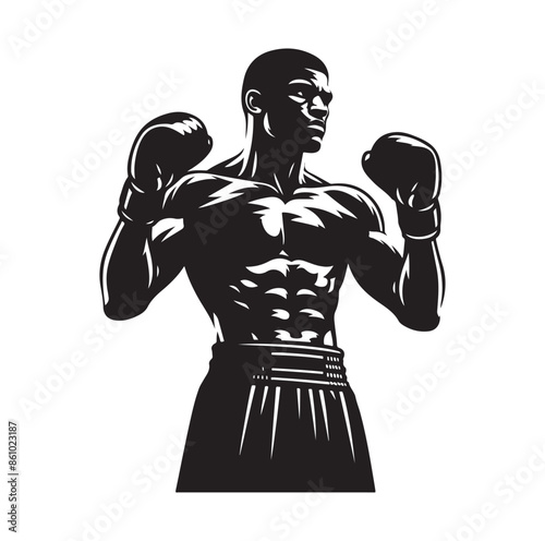 A boxer stand with pose silhouette illustration