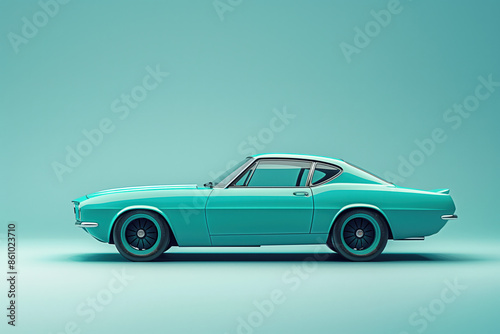 Classic vintage american muscle car posing on turquoise background