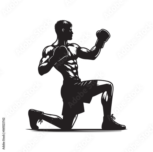 A boxer stand with pose silhouette illustration