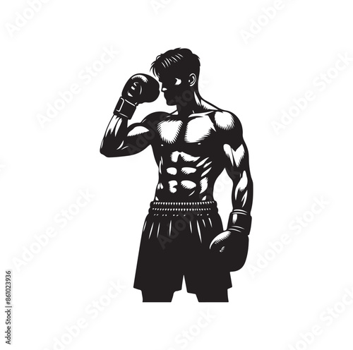 A boxer stand with pose silhouette illustration