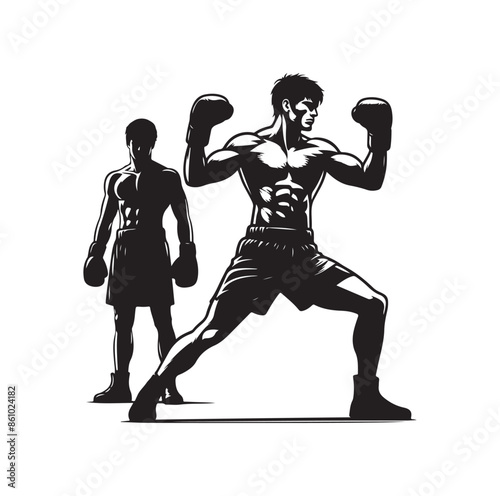 A boxer stand with pose silhouette illustration