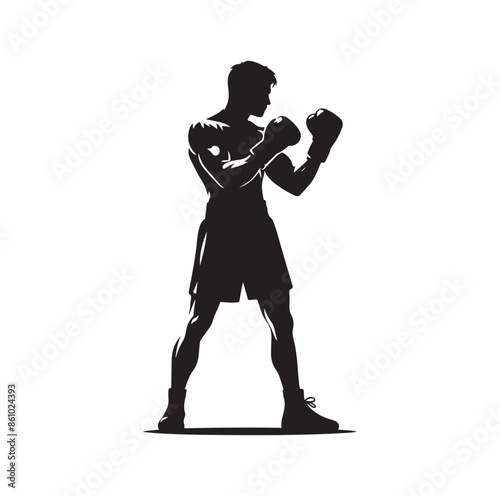 A boxer stand with pose silhouette illustration