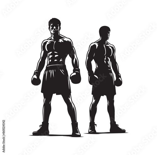 A boxer stand with pose silhouette illustration