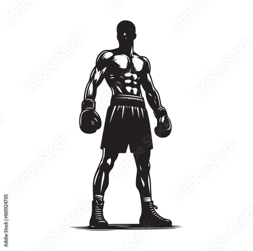 A boxer stand with pose silhouette illustration