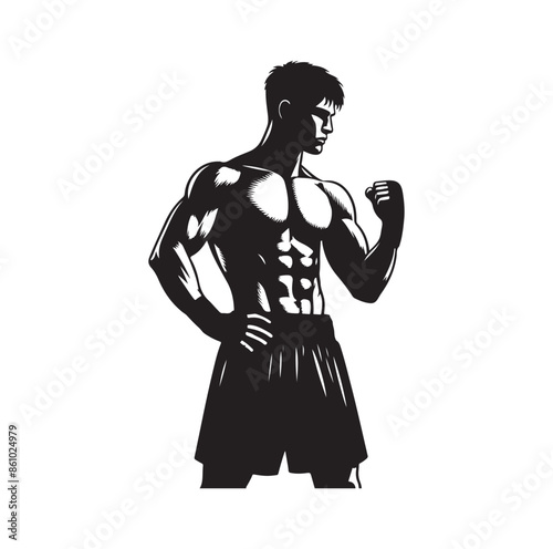 A boxer stand with pose silhouette illustration