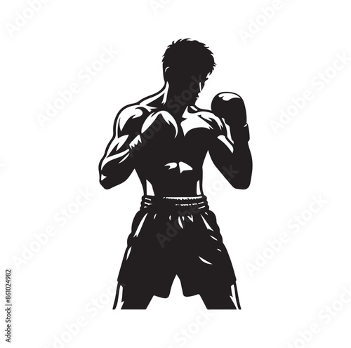 A boxer stand with pose silhouette illustration