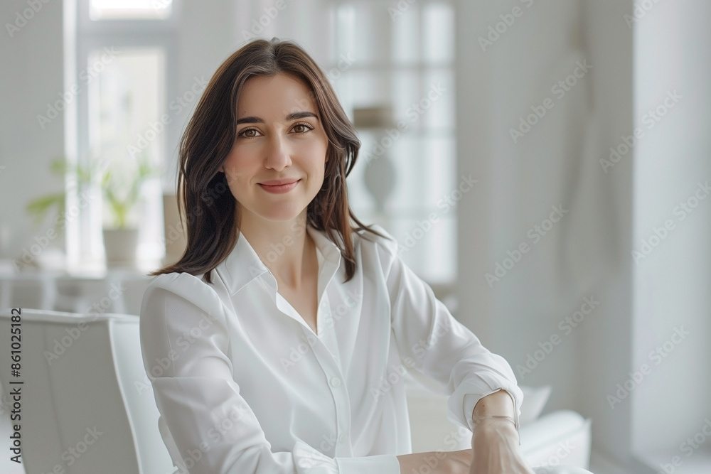 A business woman is standing in office. A business woman is standing in office.