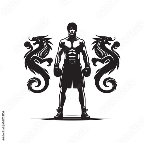 A boxer stand with pose silhouette illustration