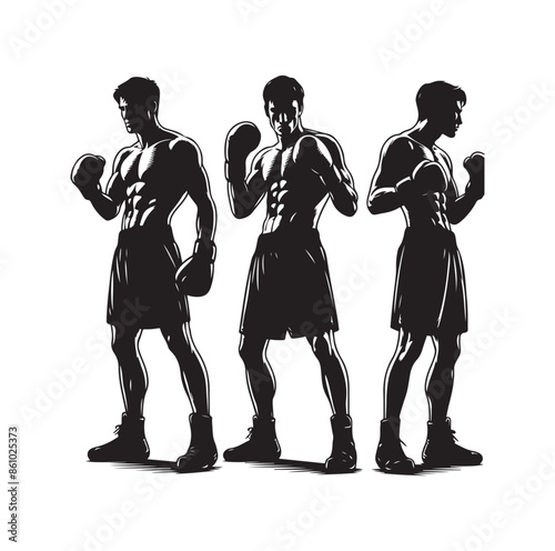 A boxer stand with pose silhouette illustration