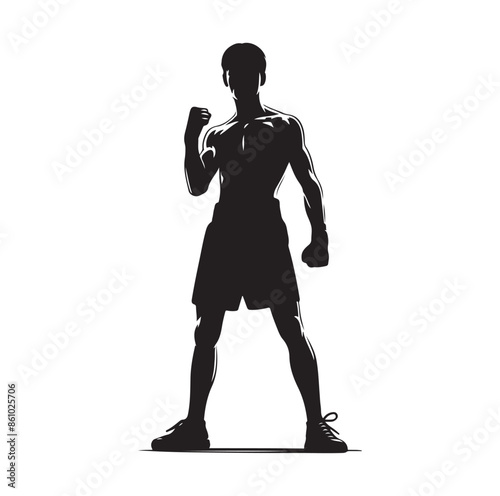 A boxer stand with pose silhouette illustration