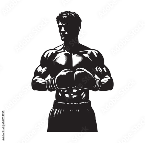 A boxer stand with pose silhouette illustration