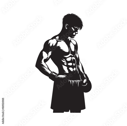 A boxer stand with pose silhouette illustration