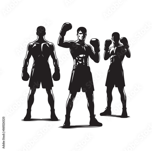 A boxer stand with pose silhouette illustration