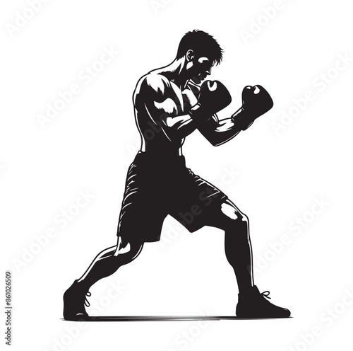 A boxer stand with pose silhouette illustration