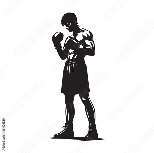 A boxer stand with pose silhouette illustration