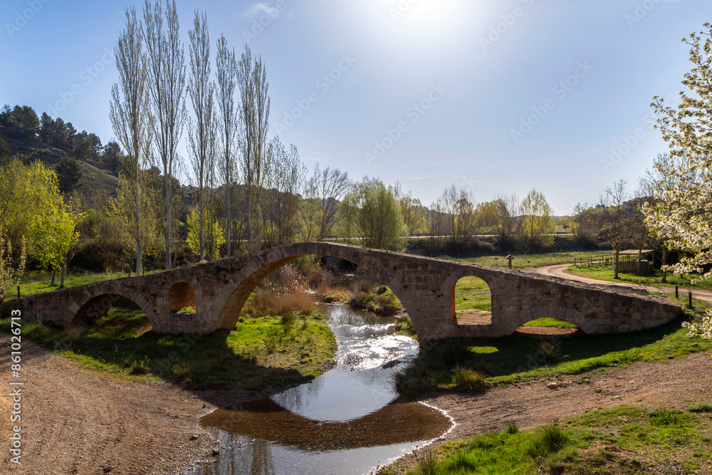 Medieval bridge of Luco de Jiloca from the 15th century. Teruel, Aragon, Spain. Medieval bridge of Luco de Jiloca from the 15th century. Teruel, Aragon, Spain.