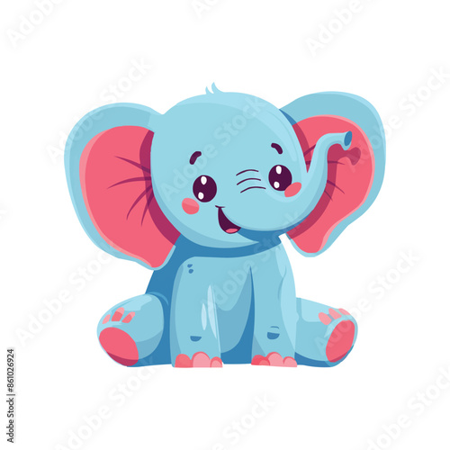 happy Elephant cartoon character on white background