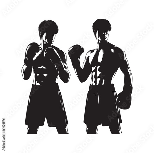 A boxer stand with pose silhouette illustration