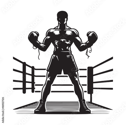 A boxer stand with pose silhouette illustration