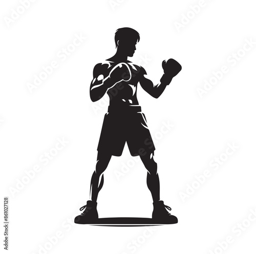 A boxer stand with pose silhouette illustration
