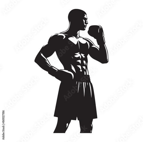 A boxer stand with pose silhouette illustration