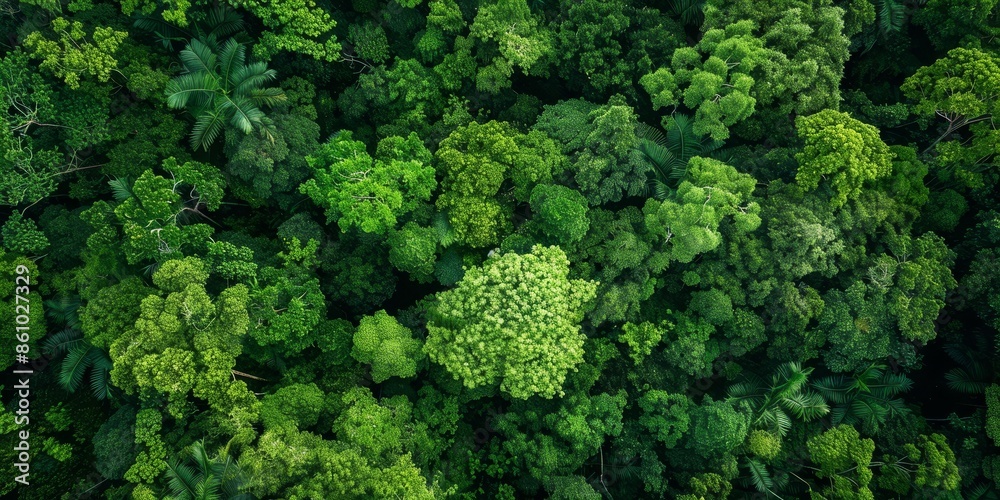 The photo shows an aerial view of a lush green forest canopy The photo shows an aerial view of a lush green forest canopy