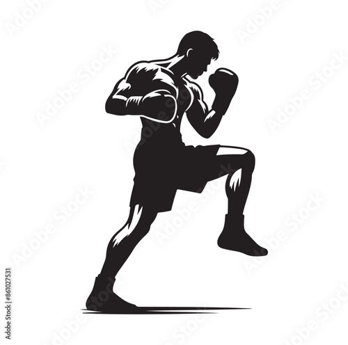 A boxer stand with pose silhouette illustration