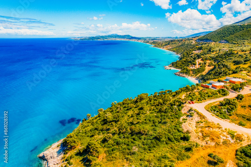 Xigia Beach, Zakynthos or Zante Island, Greece. Beautiful views of azure sea water and nature with cliffs