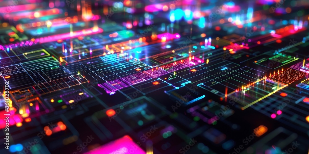 Abstract background of glowing colorful circuit board. Futuristic and technology concept.