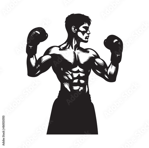 A boxer stand with pose silhouette illustration