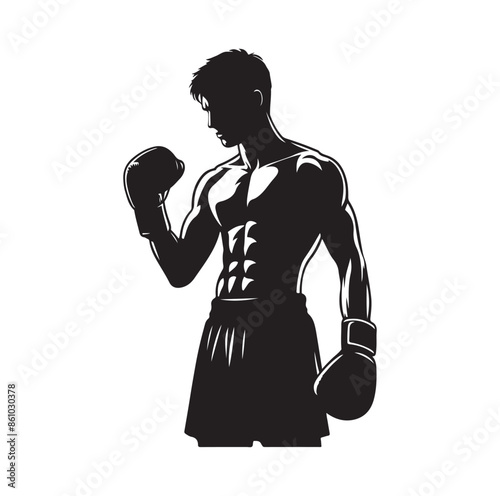 A boxer stand with pose silhouette illustration