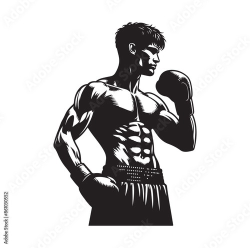 A boxer stand with pose silhouette illustration