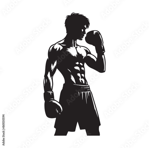 A boxer stand with pose silhouette illustration
