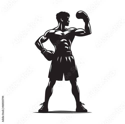 A boxer stand with pose silhouette illustration