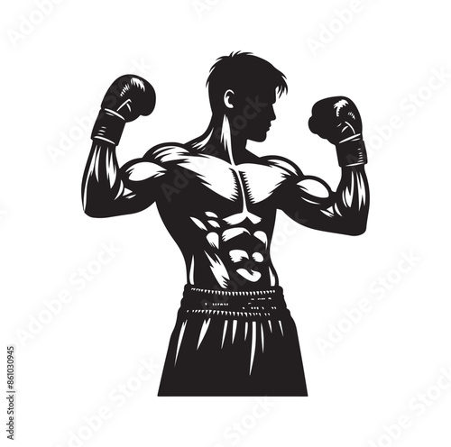 A boxer stand with pose silhouette illustration