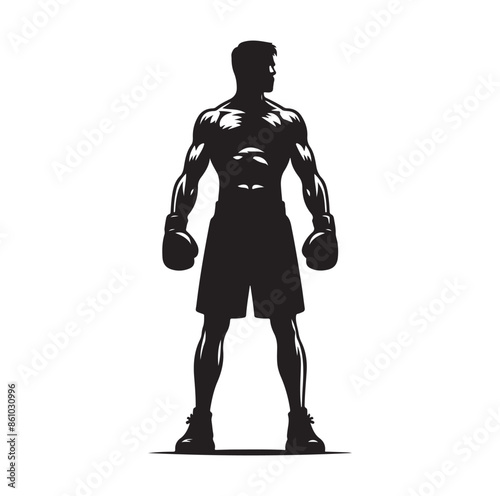 A boxer stand with pose silhouette illustration