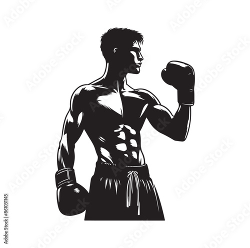 A boxer stand with pose silhouette illustration