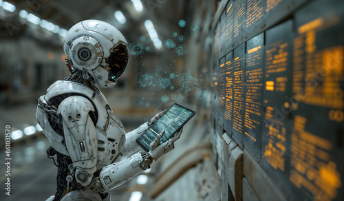 Advanced Robot Analyzing Data on a Digital Tablet
