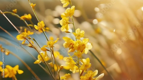 spring with golden yellow flowering plants in early spring Beautiful yellow flowers photo