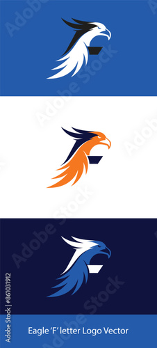 Initial F Letter Eagle Logo Icon with Creative Eagle Head Vector. F Letter Eagle Logo Illustration Design.