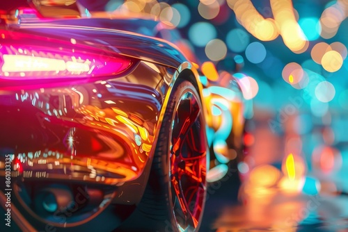 Futuristic car concepts with bold branding in captivating blurred bokeh for striking visuals