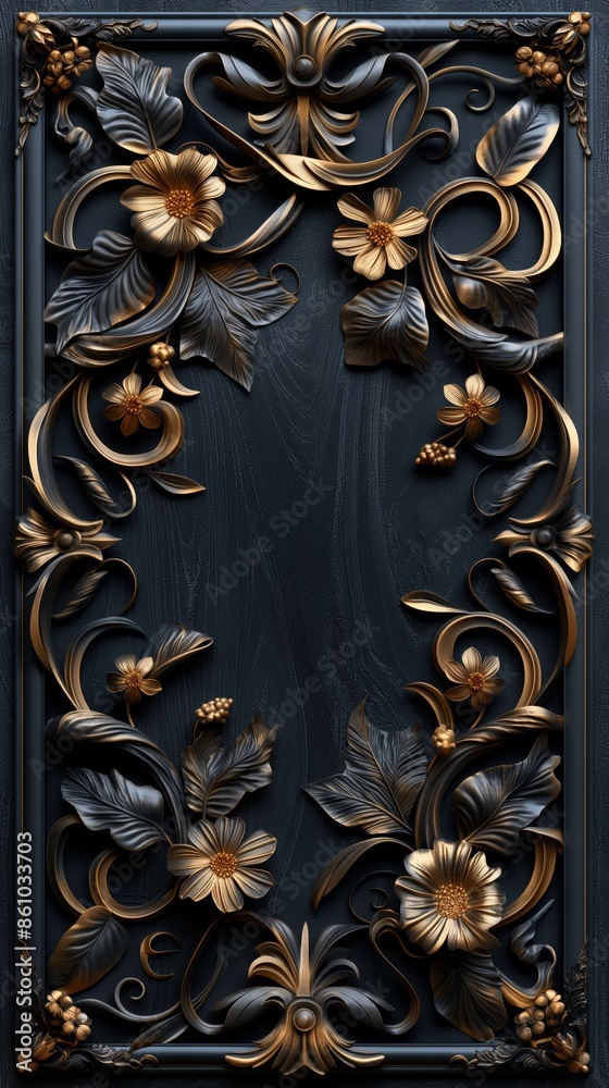 A wooden pattern in gold and black colors, woodwork for wall design and wallpaper in engraving and carving style. A wooden pattern in gold and black colors, woodwork for wall design and wallpaper in engraving and carving style.