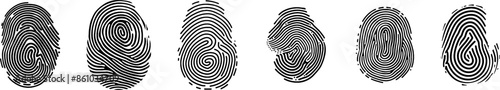fingerprint vector set. identity biometric system. Security id verification human. Vector fingerprint collection.
