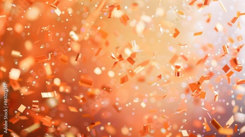 Festive scene of orange confetti falling with bokeh lights in the background, creating a celebratory and cheerful atmosphere. photo